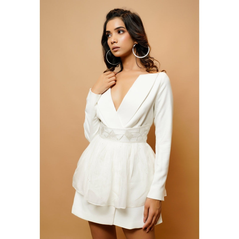 Ahi Clothing White Jacket Dress with Organza Belt (Set of 2)