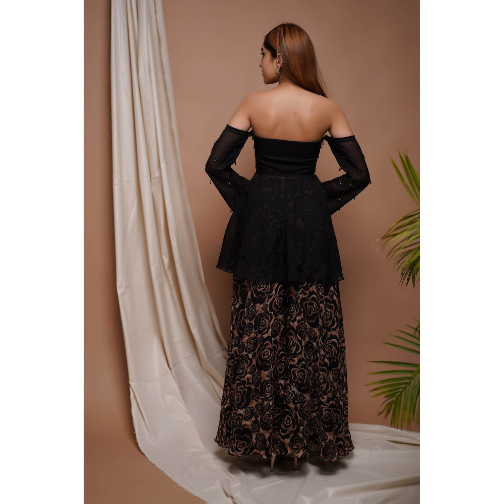AHI Clothing Black Rose Seamless Printed Top and Palazzo (Set of 2)