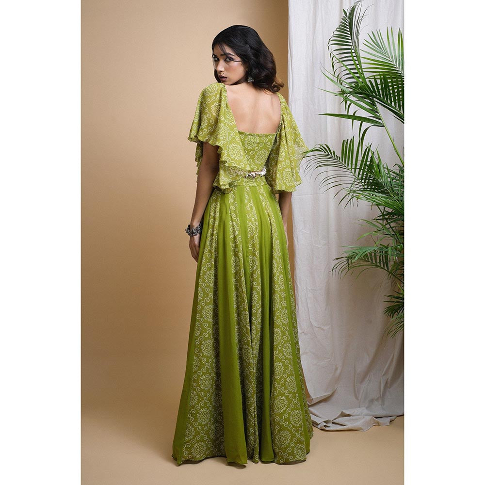 AHI Clothing Green Kaudi Digital Print Indo Skirt with Crop Top (Set of 2)
