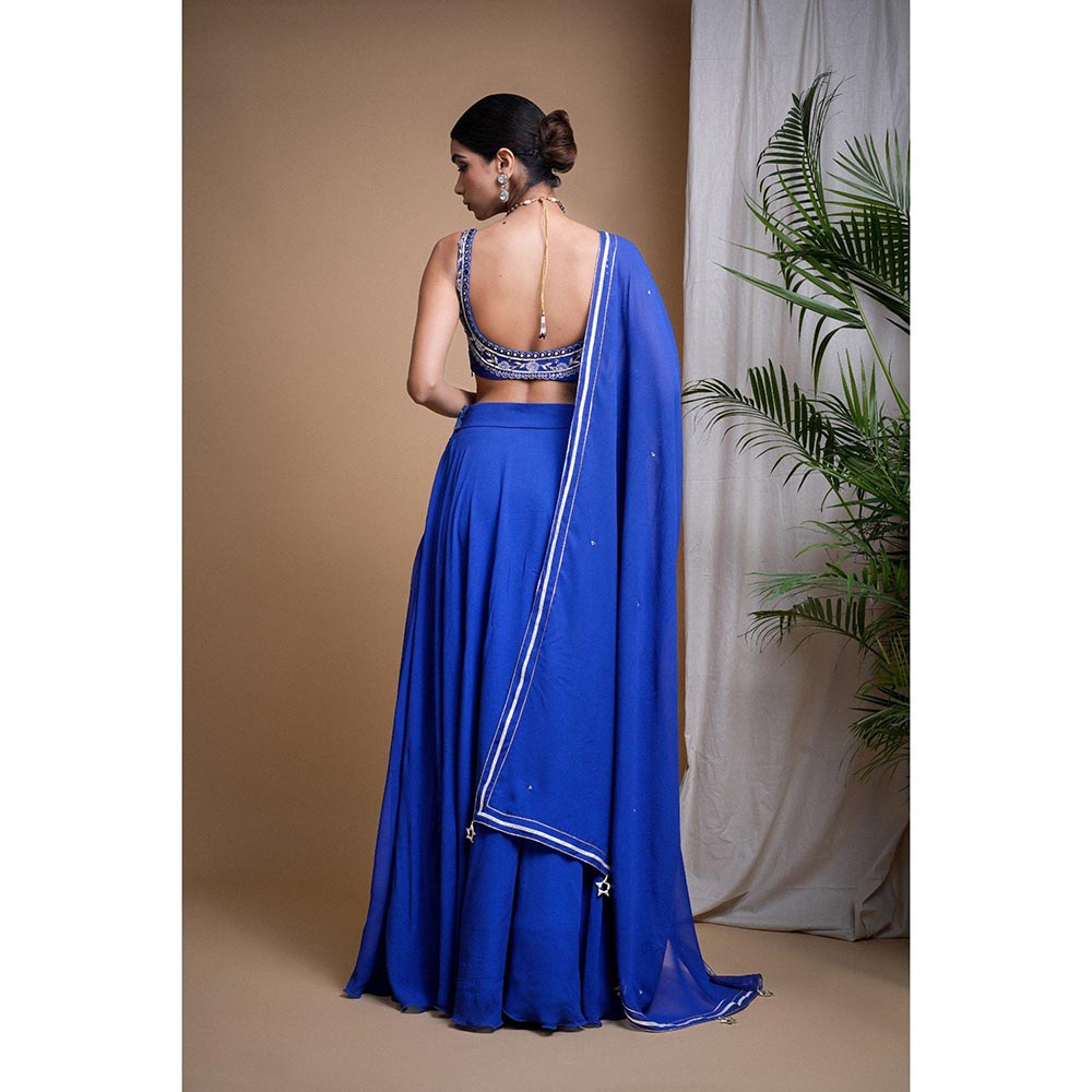 AHI Clothing Royal Blue Lehenga with Blouse and Dupatta (Set of 3)