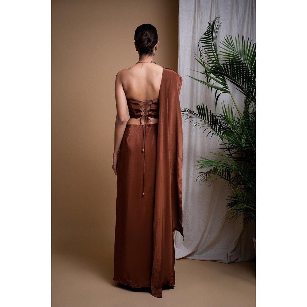 AHI Clothing Rustic Brown Corset Drape Skirt with Bustier (Set of 2)