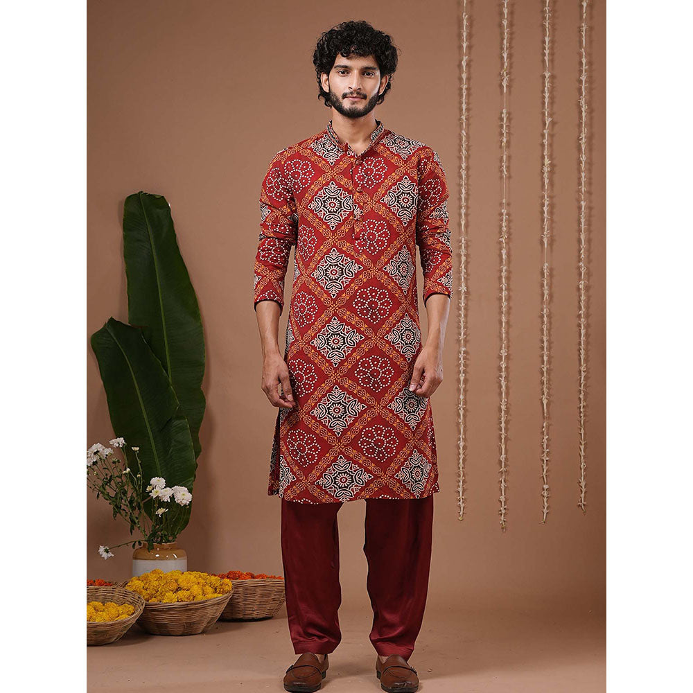 AHI Clothing Maroon Georgette Mandarin Neck Printed Kurta With Salwar