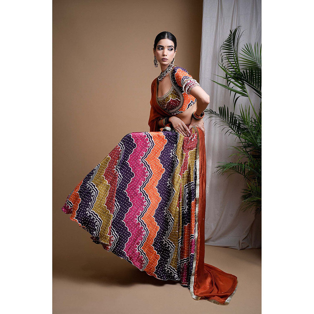 AHI Clothing Multicolour Digital Printed Heavy Crepe Lehenga And Blouse With Dupatta