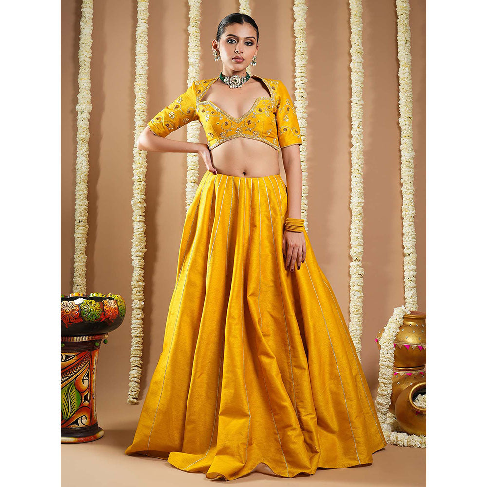 AHI Clothing Mustard Yellow Heavy Slob Silk Lehenga And Blouse With Dupatta