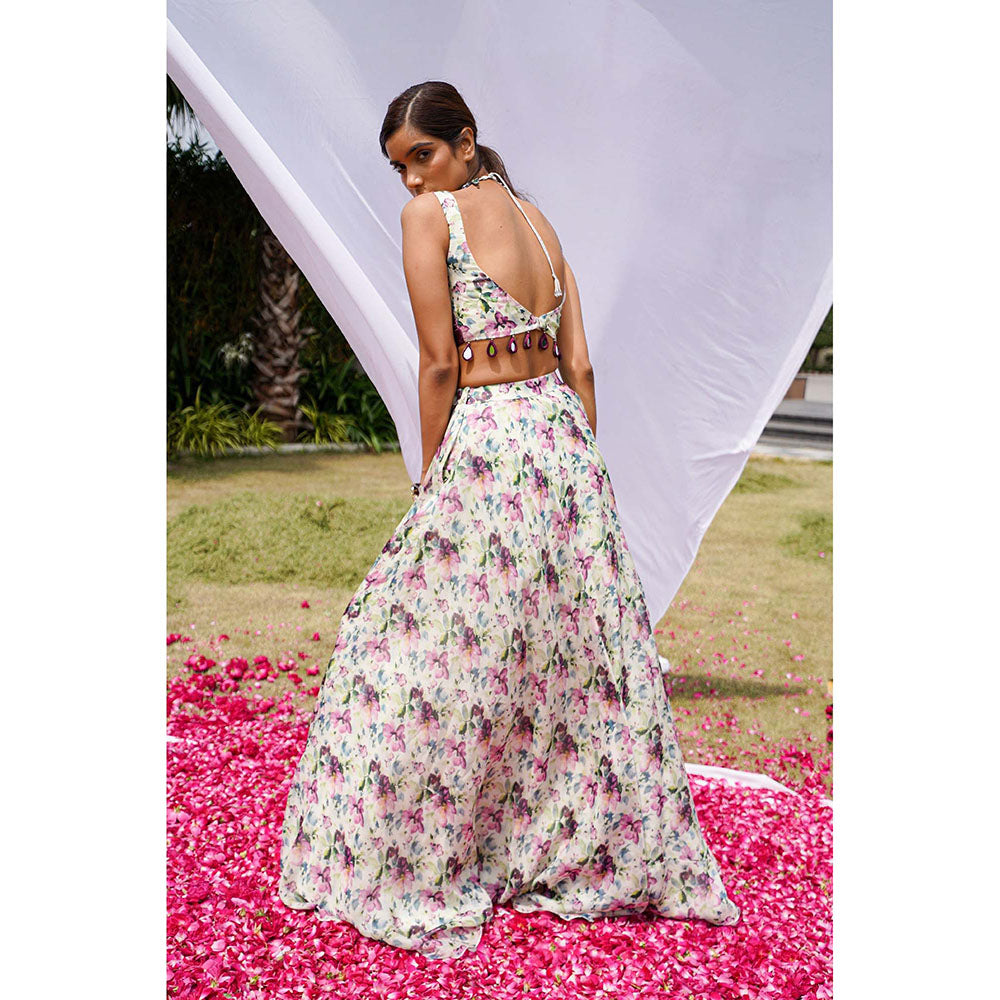 AHI Clothing Violet African Floral Lehenga And Blouse With Dupatta