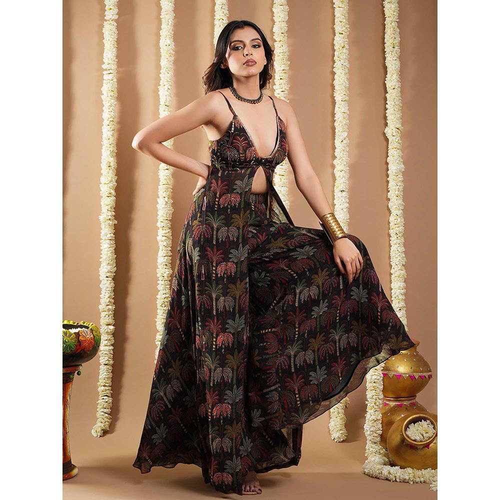 AHI Clothing Black Printed Glass Neck Indo Kurta with Palazzo