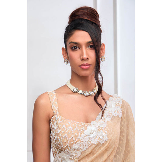 Aishwarya Tyagi Organza Jamdani Saree with Stitched Blouse & Underskirt