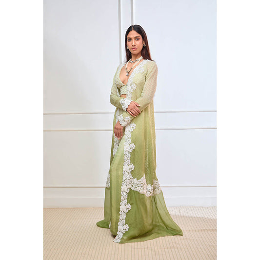 Aishwarya Tyagi Organza Jamdani Bustier with Jacket & Palazzo (Set of 3)