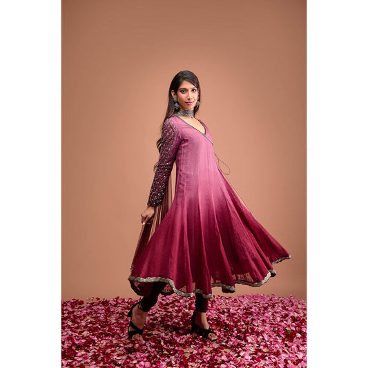 Aishwarya Tyagi Organza Jamdani Angarkha Kurta With Churidar Pant & Dupatta (Set of 3)