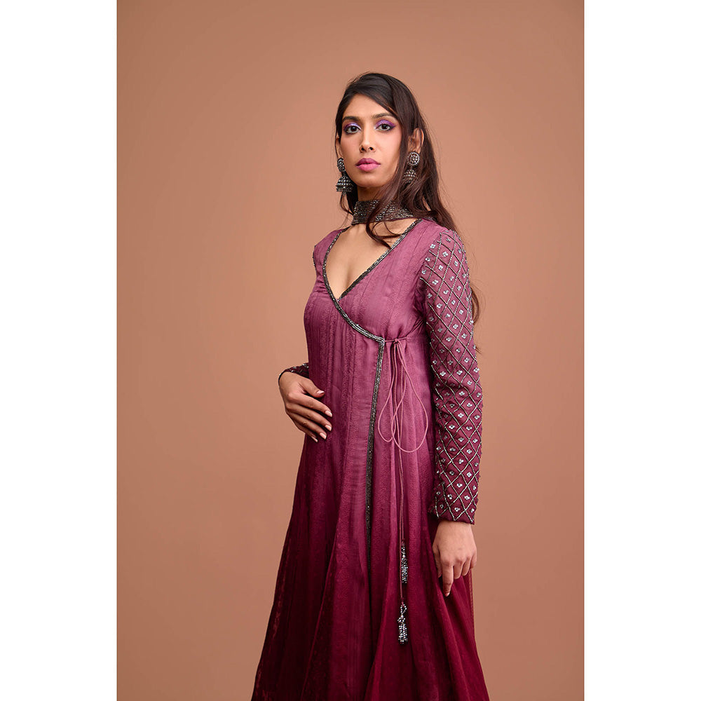 Aishwarya Tyagi Organza Jamdani Angarkha Kurta With Churidar Pant & Dupatta (Set of 3)