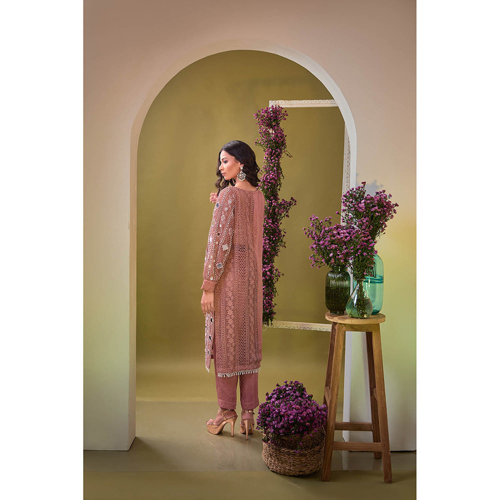 Aishwarya Tyagi Mauve Mirror Work Kurta with Pant and Inner (Set of 3)