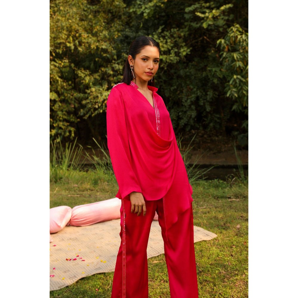 Ajiesh Oberoi Pink Mira Top with Pant (Set of 2)