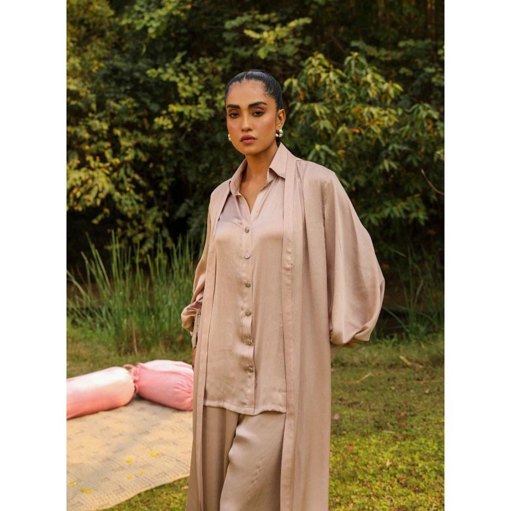Ajiesh Oberoi Beige Kajal Shirt with Pant and Shrug (Set of 3)