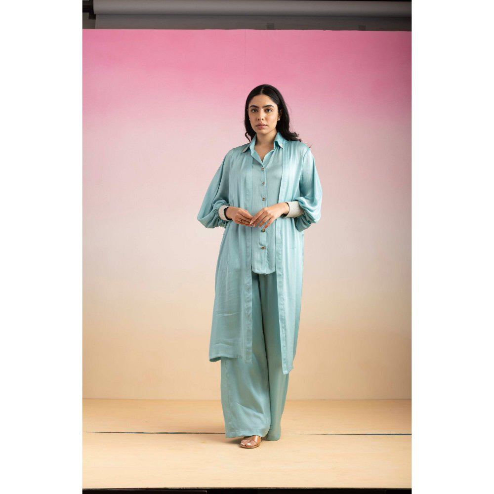 Ajiesh Oberoi Blue Kajal Shirt with Pant and Shrug (Set of 3)