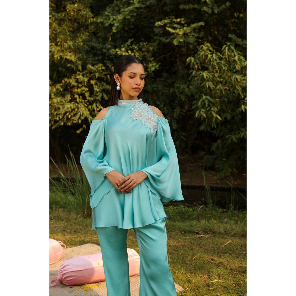 Ajiesh Oberoi Blue Khushi Top with Pant (Set of 2)