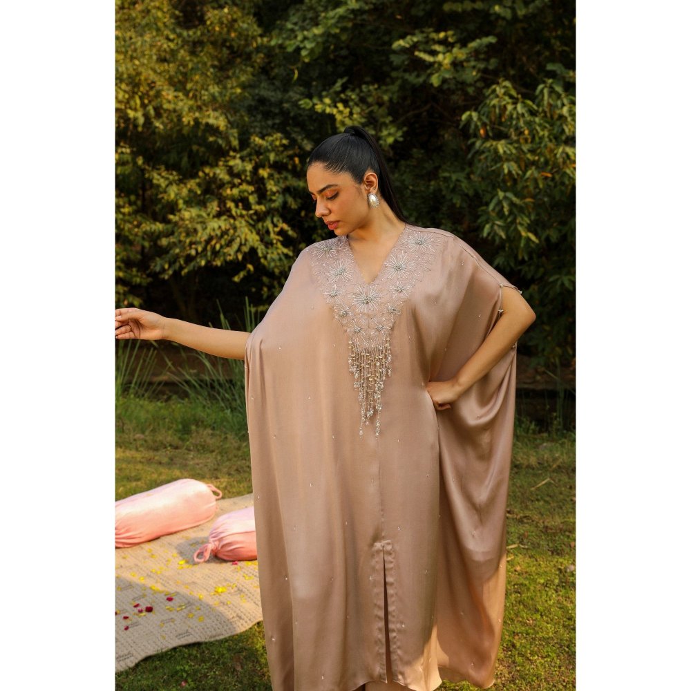 Ajiesh Oberoi Nude Bulbul Kaftan with Palazzo (Set of 2)
