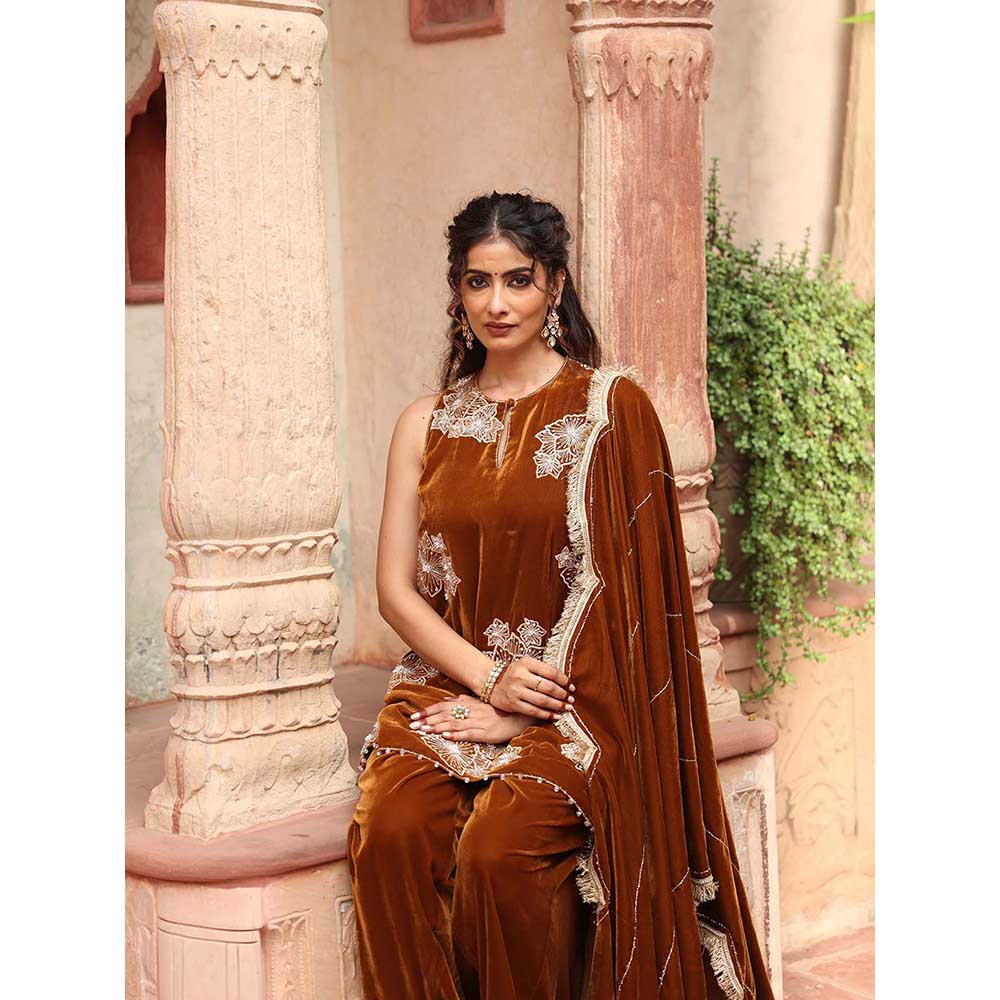 Ajiesh Oberoi Honey Gold Kurta with Salwar and Dupatta (Set of 3)