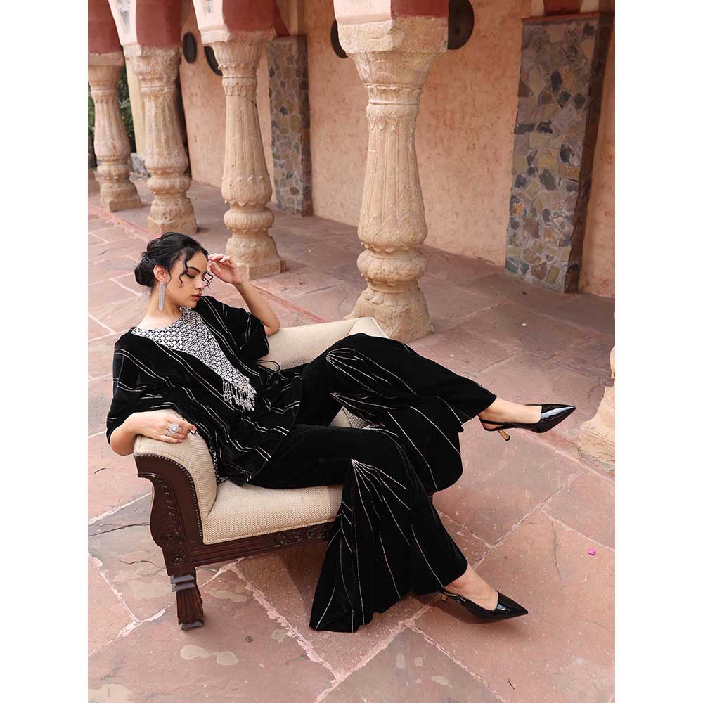 Ajiesh Oberoi Black Kaftan with Sharara (Set of 2)