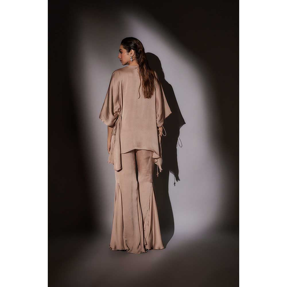 Ajiesh Oberoi Beige Flora Short Kaftan with Flared Sharara (Set of 2)