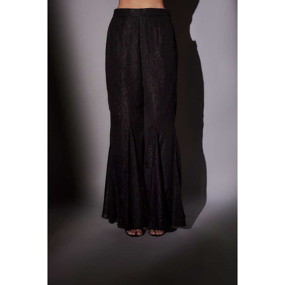 Ajiesh Oberoi Black Embroidered Cape with Bustier and Sharara (Set of 3)