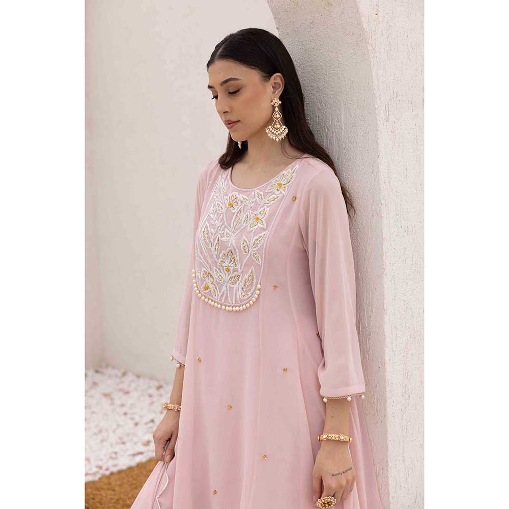 Ajiesh Oberoi Pink Anchal Peplum Top with Sharara and Dupatta (Set of 3)