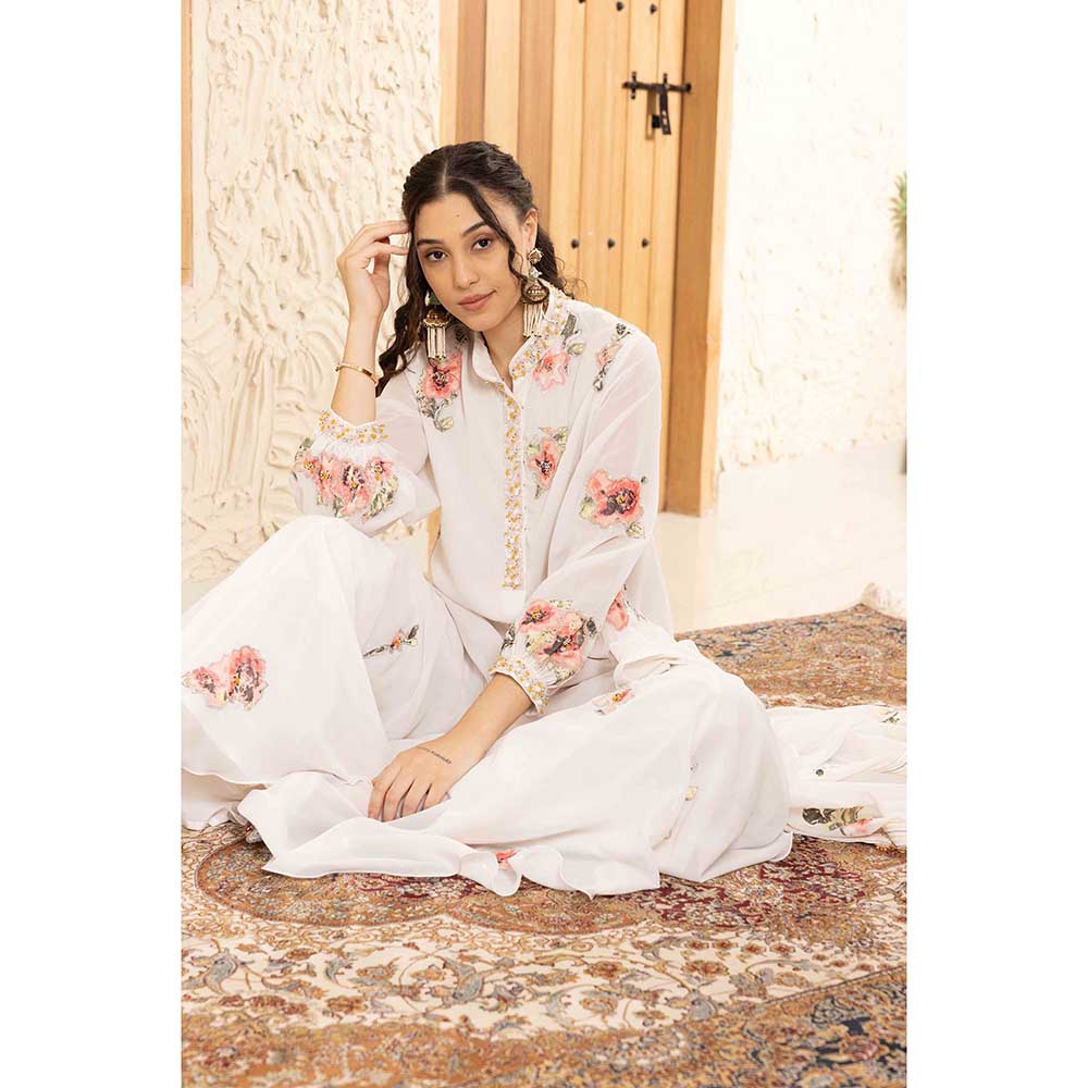 Ajiesh Oberoi Ivory Malini Kurta with Sharara (Set of 2)