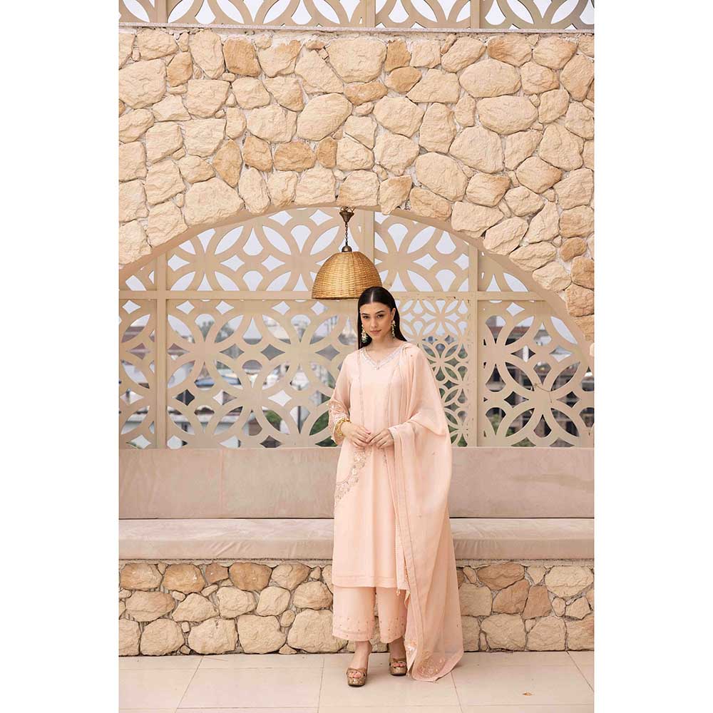 Ajiesh Oberoi Peach Bhavya Kurta with Palazzo and Dupatta (Set of 3)