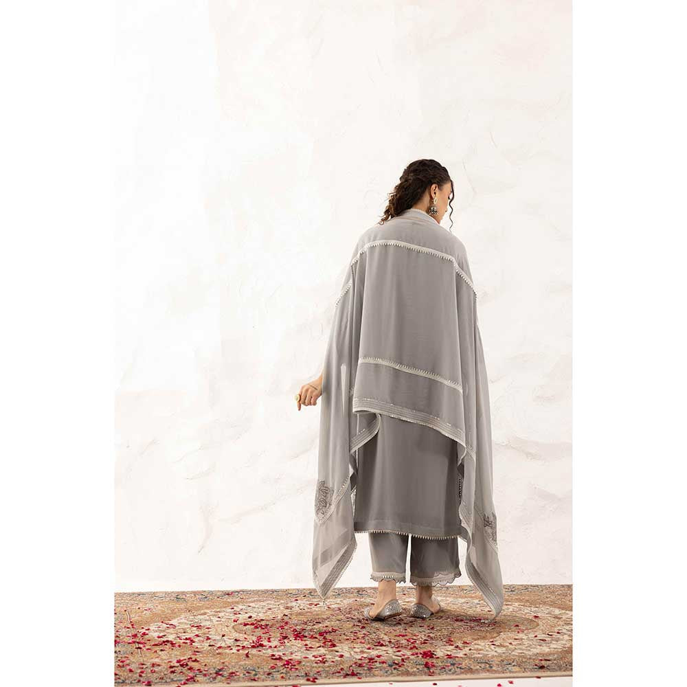 Ajiesh Oberoi Grey Yukti Kurta with Palazzo and Dupatta (Set of 3)