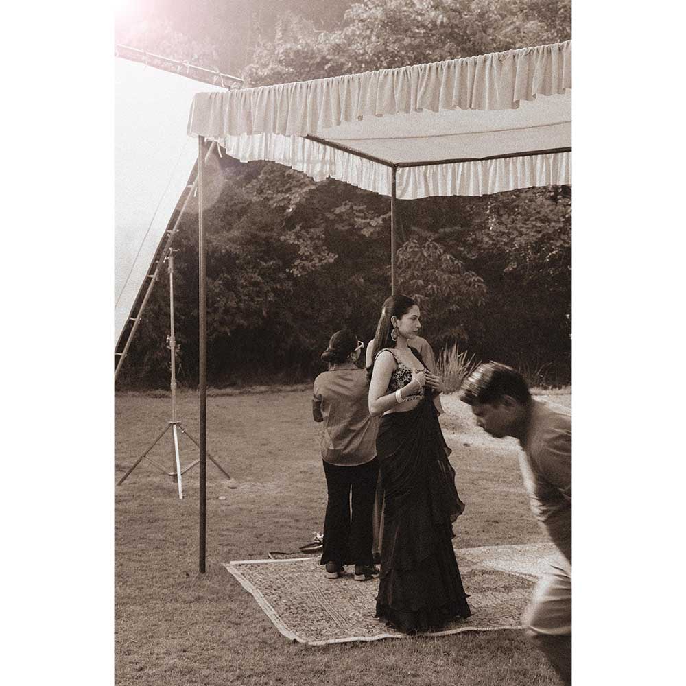 Ajiesh Oberoi Crystal Jaal Work Heavy Stitched Blouse With Pre Drape Saree - Pink