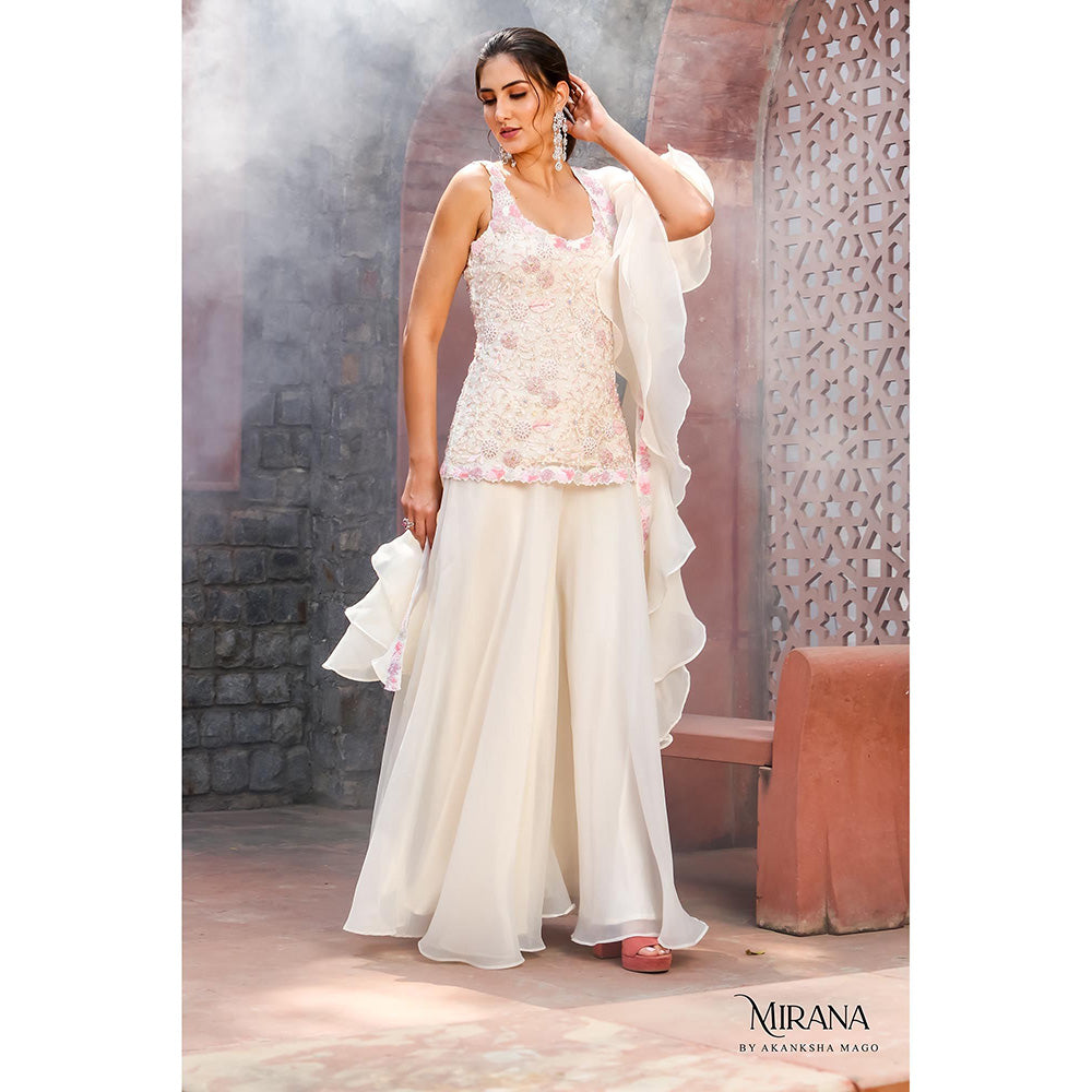 Akanksha Mago Ayla Ivory Short Kurta with Skirt & Dupatta (Set of 3)