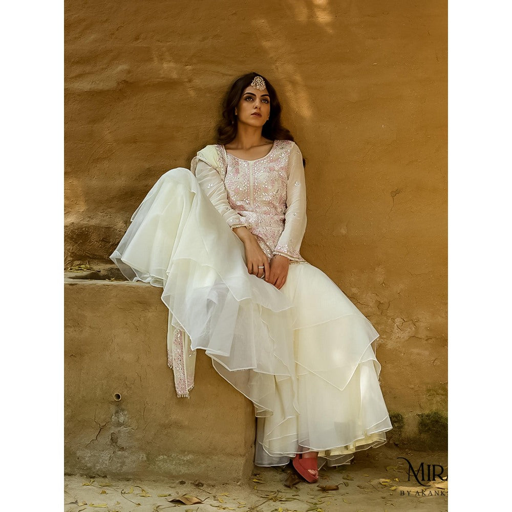 Akanksha Mago Zoya Lemon Off White & Pink Short Kurta & Sharara with Dupatta (Set of 3)