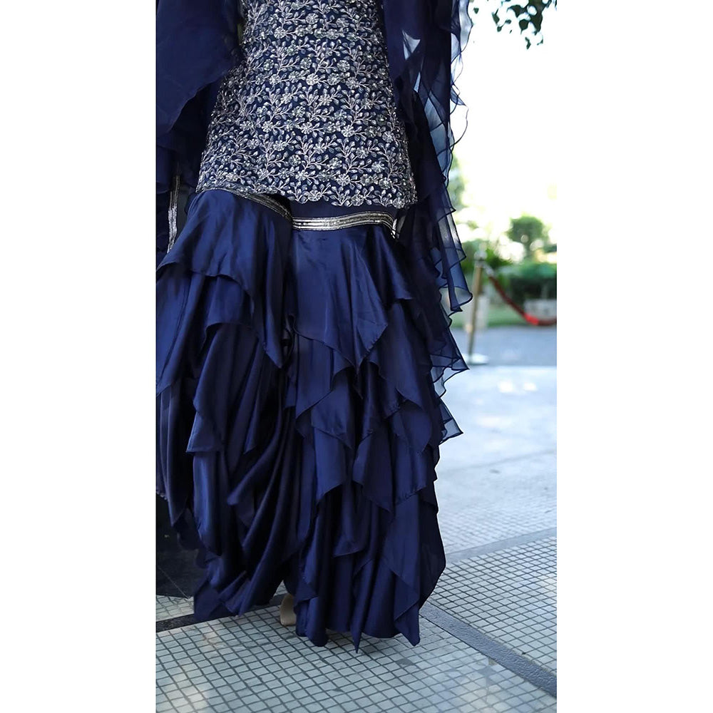 Akanksha Mago Tahira Halter Style Kurta with Layered Sharara Pant (Set of 3)