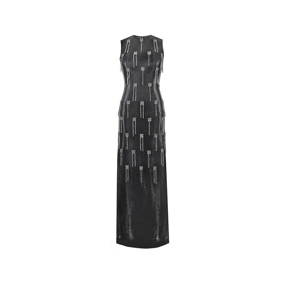 AKHL Charcoal Lurex Tulle Sequins Tassel Dress with Slip (Set of 2)