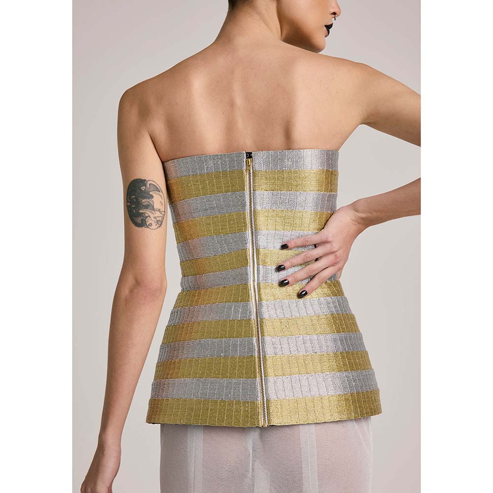 AKHL Gold Corset Top with Tulle Fishtail Skirt (Set of 2)