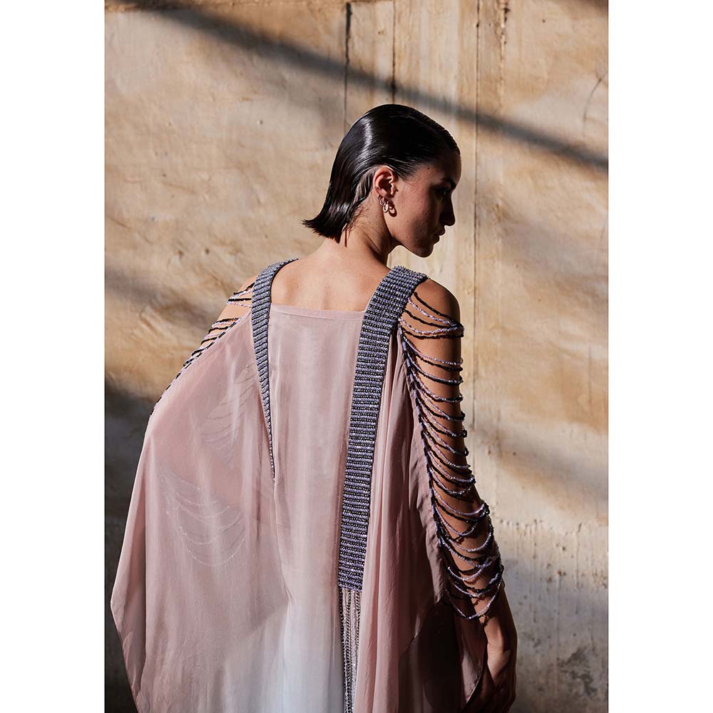 AKHL Blue Gradient Sequins Tassel Kaftan Dress with Slip (Set of 2)