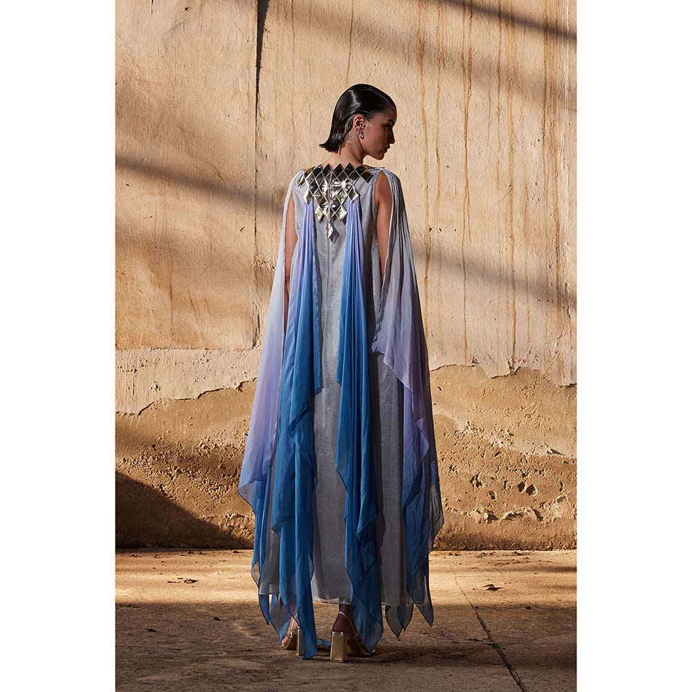 AKHL Purple Gradient Cape Sleeve Dress with Slip (Set of 2)