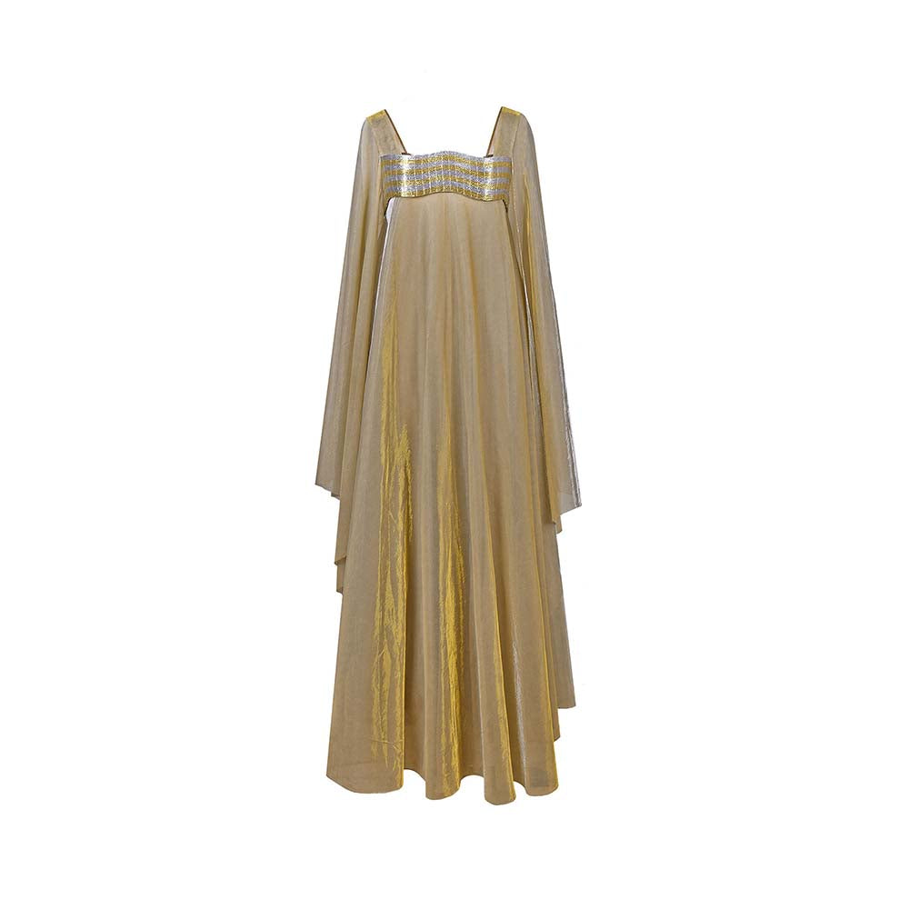 AKHL Gold Metallic Wave Cape Sleeve Dress