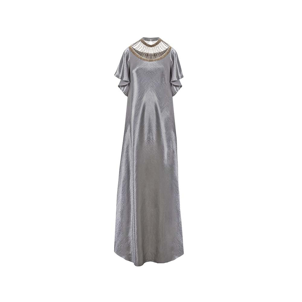 AKHL Silver Sequins Embroidered Bias Dress