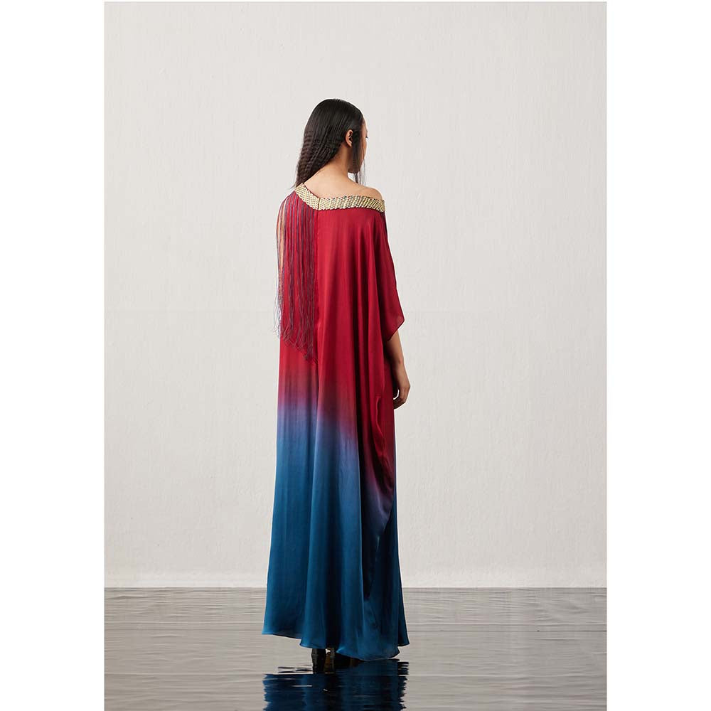AKHL Red Asymmetric Gradient Kaftan Dress