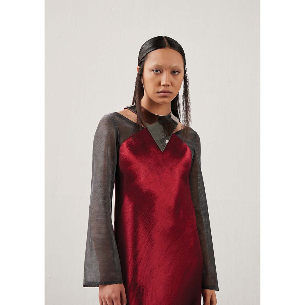 AKHL Wine Bias Cut Triangular Yoke Dress