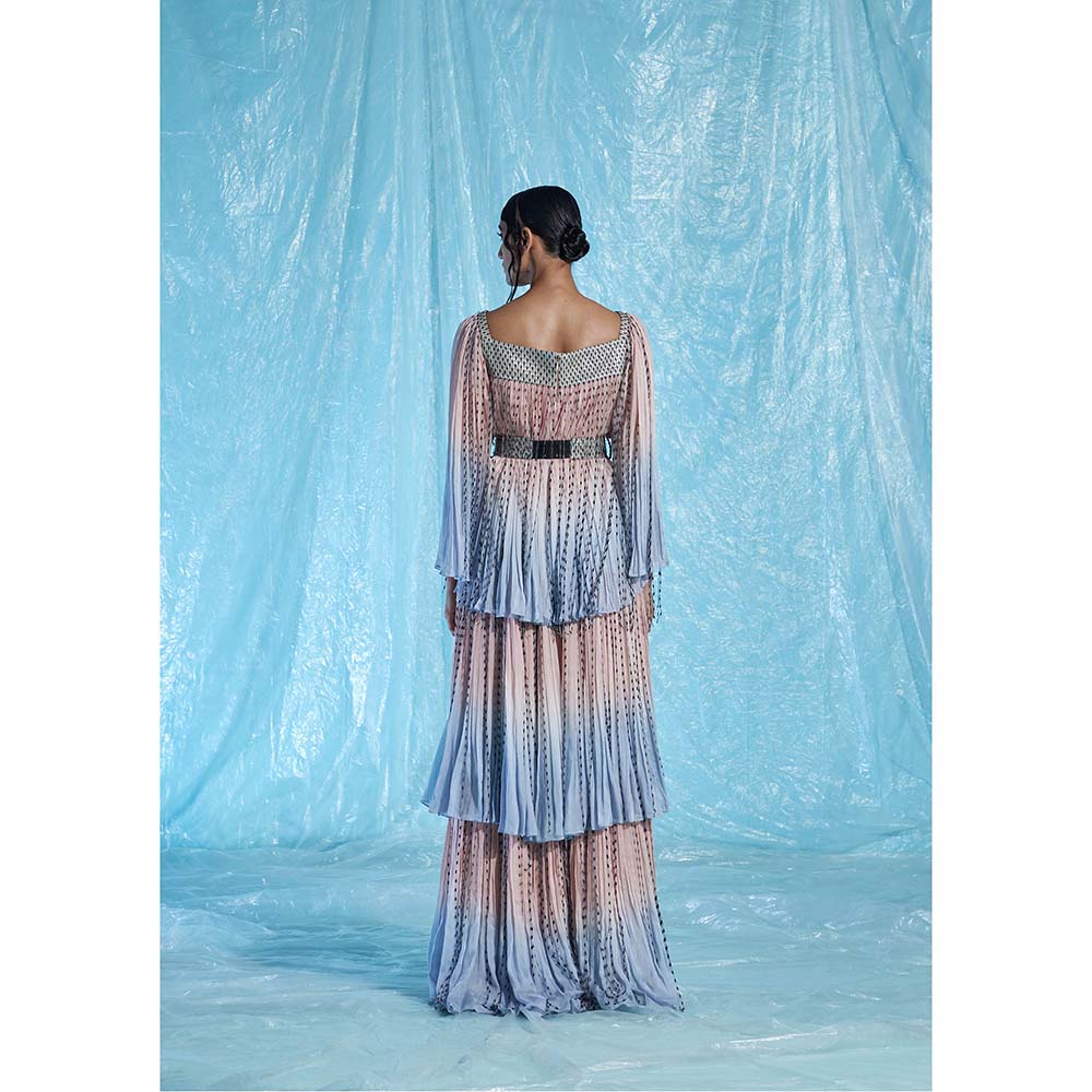 AKHL Multi-Colour Gathered Chiffon Tier Dress with Belt (Set of 2)