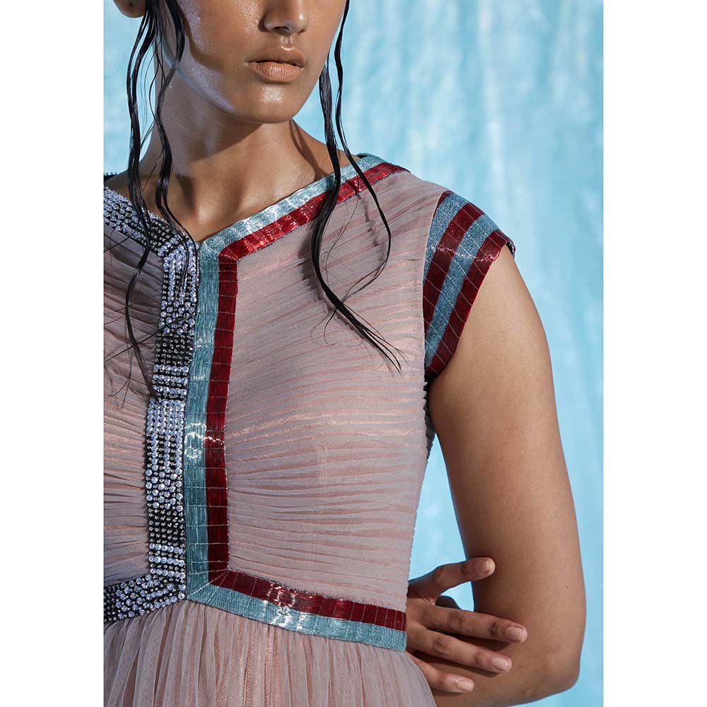 AKHL Pink Angular Gathered Satin Dress
