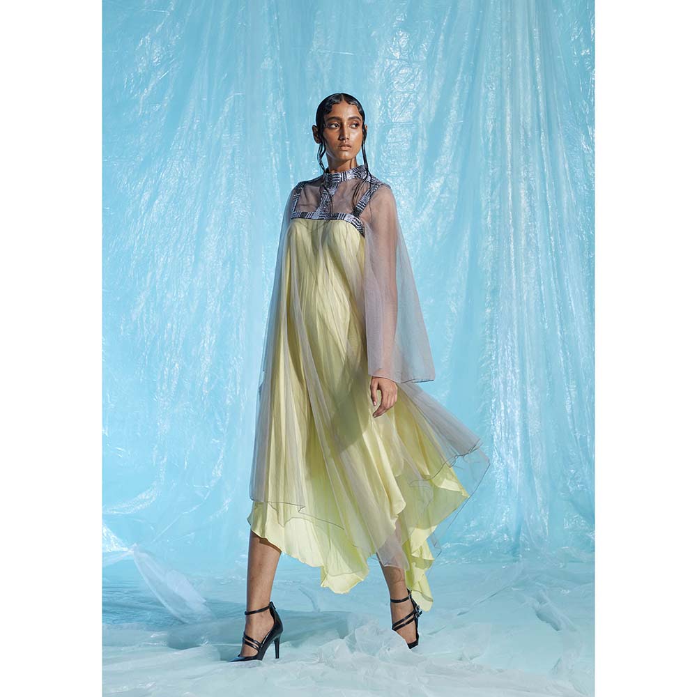 AKHL Yellow Bias Satin Tulle Dress
