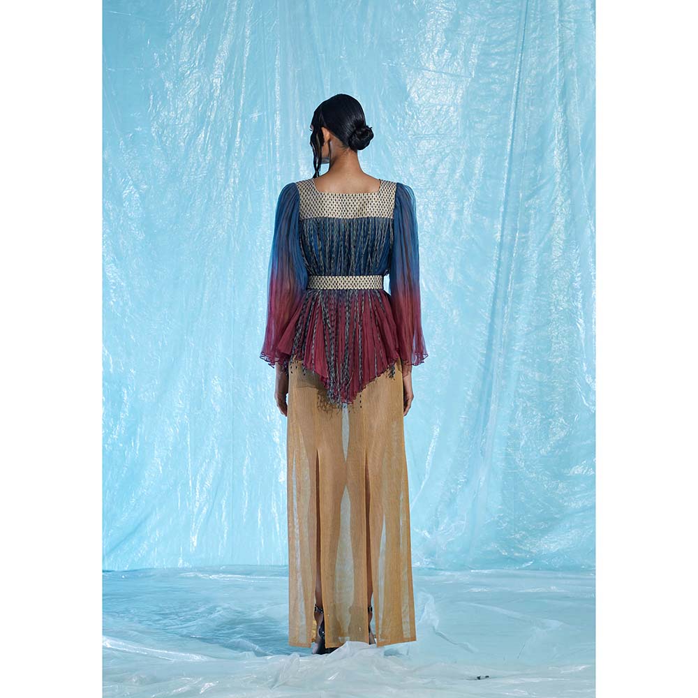 AKHL Multi-Colour Silk-Raffia Gathered Organza Top