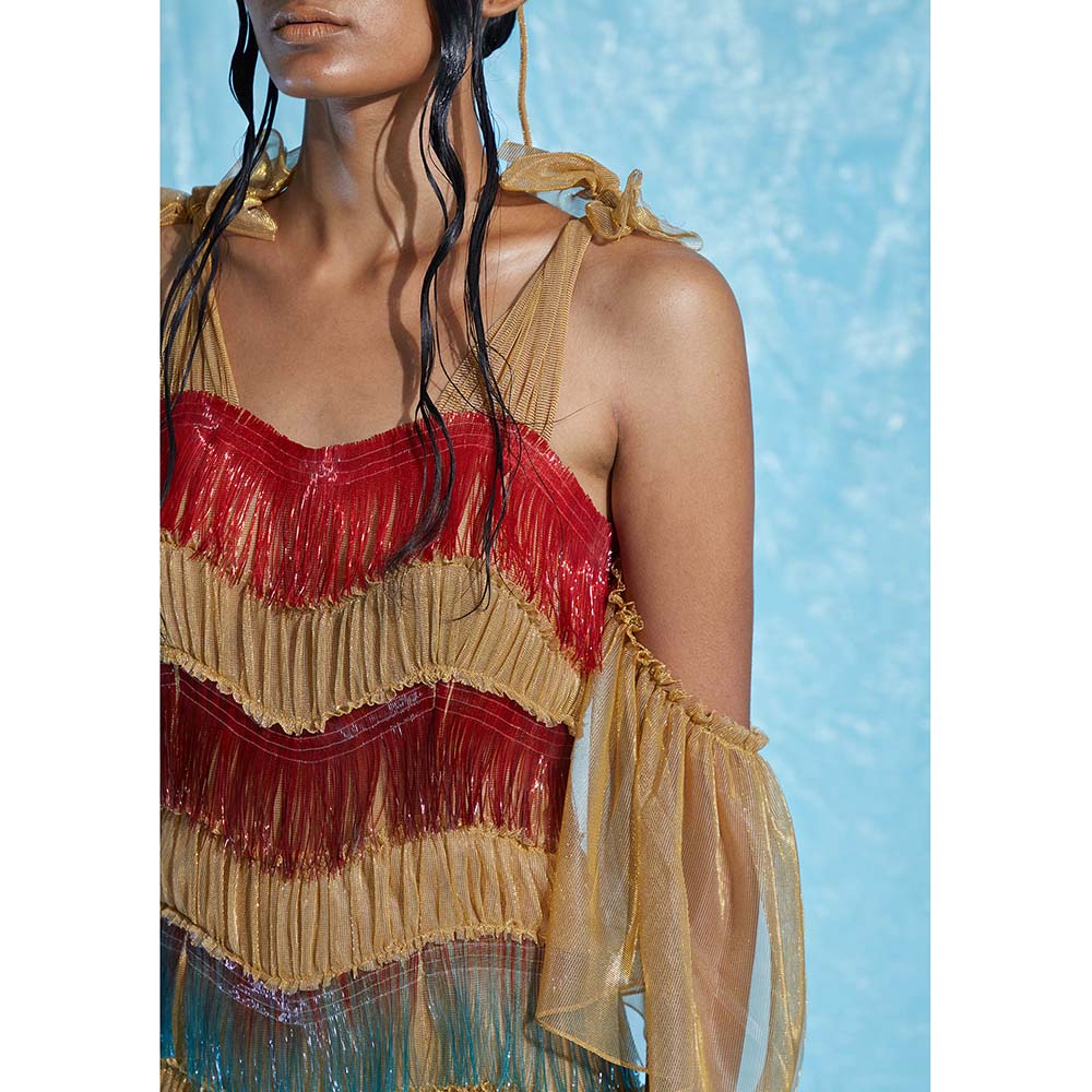 AKHL Gold Gradient Fringe Dress
