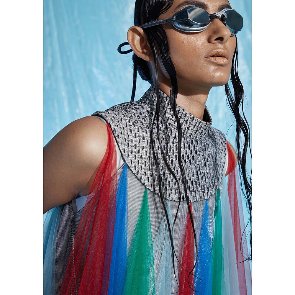 AKHL Multi-Colour Fall Panelled Tulle Dress with Underlay (Set of 2)