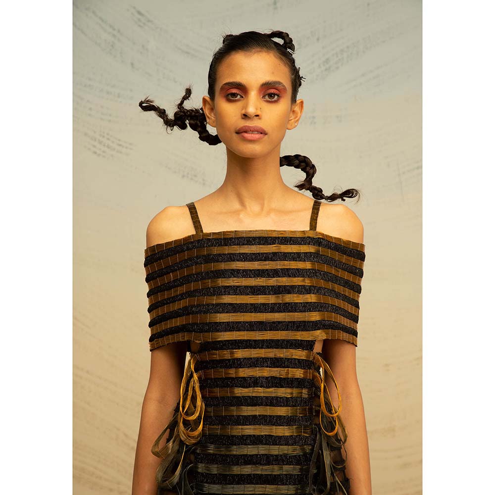 AKHL Gold Spectrum Glass and Lurex Dress