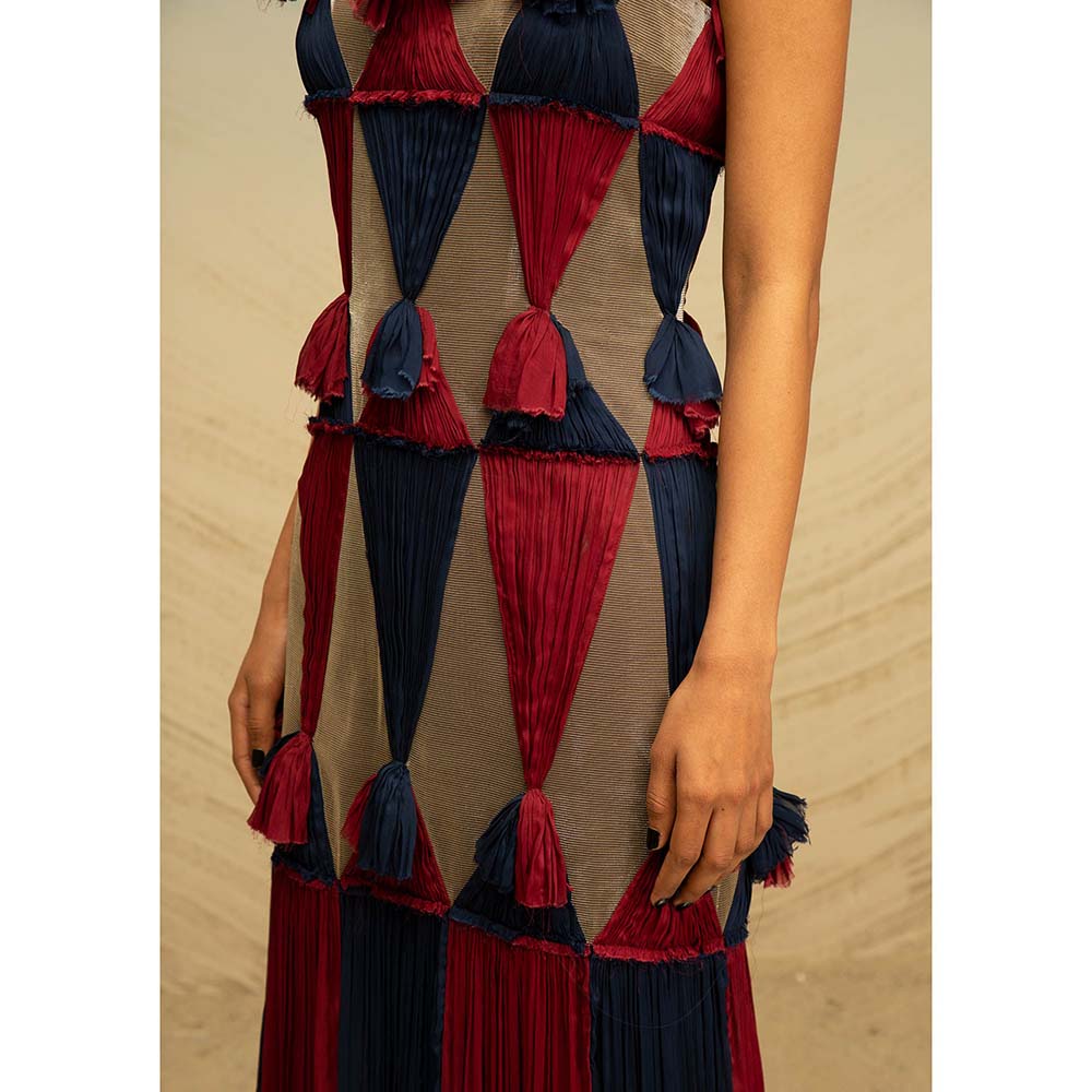 AKHL Multi-Colour Ruched Chiffon Applique Dress