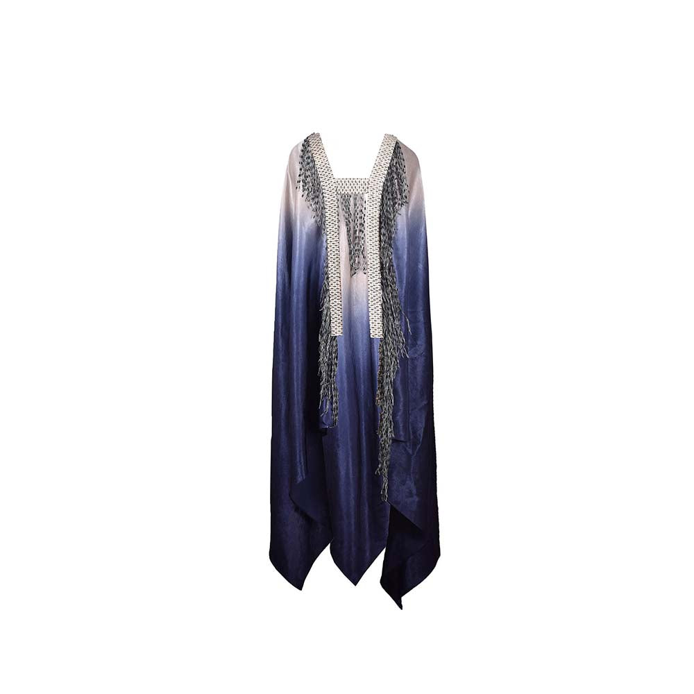 AKHL Blue Textured Satin Cape with Attached Belt