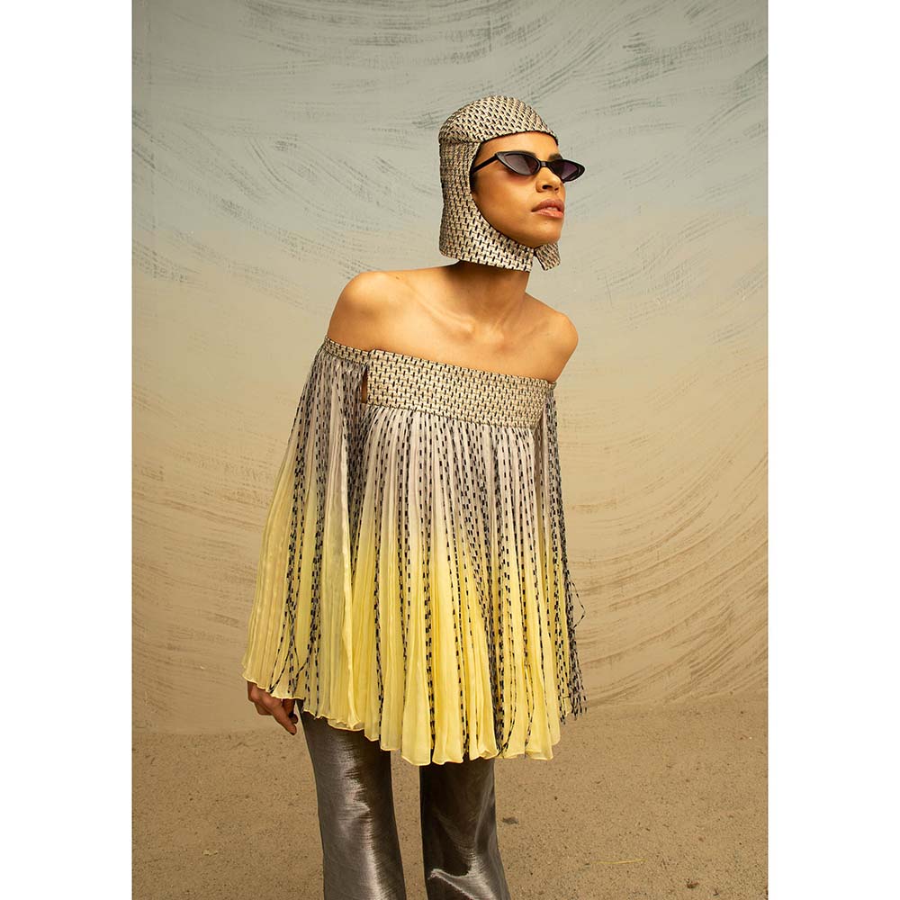 AKHL Yellow Square Yoke Gathered Top